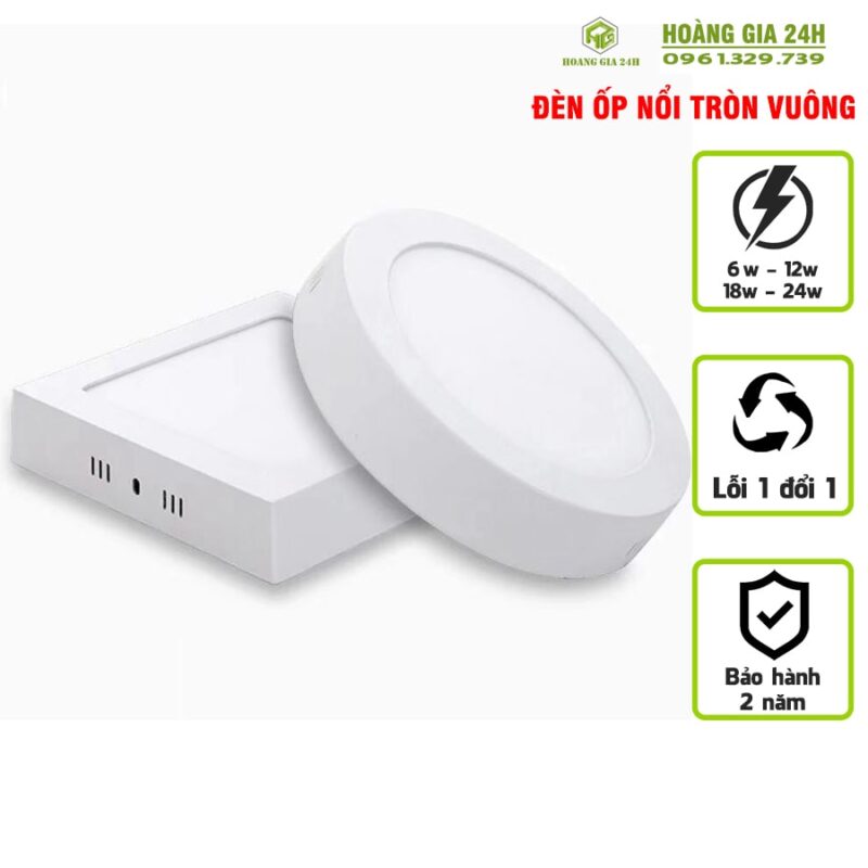 Đèn Ốp Nổi Tròn Vuông 6w, 12w, 18w, 24w